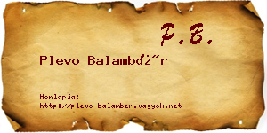 Plevo Balambér névjegykártya